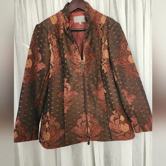 EARL RUTENBERG Floral Embroidered/Brocade Sateen Women's Blazer Jacket Size XL - Picture 6 of 10